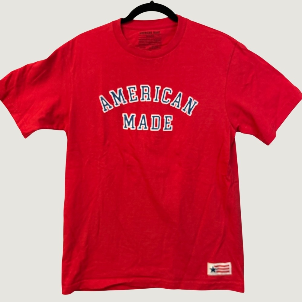 American Giant Mens Red American Made Graphic T-Shirt Flag Collection Size M